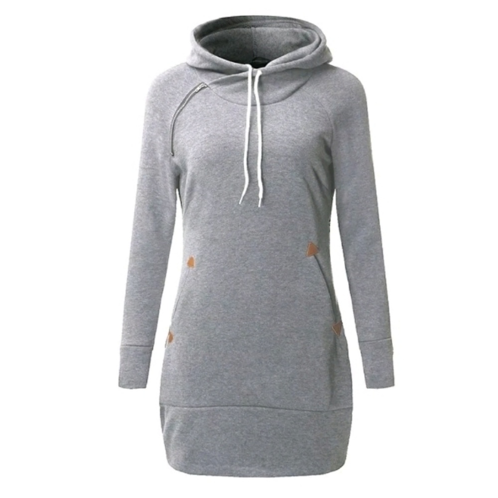 Long Sleeve Hooded Pockets Mini Dress Gray Size 18 - Picture 2 of 3